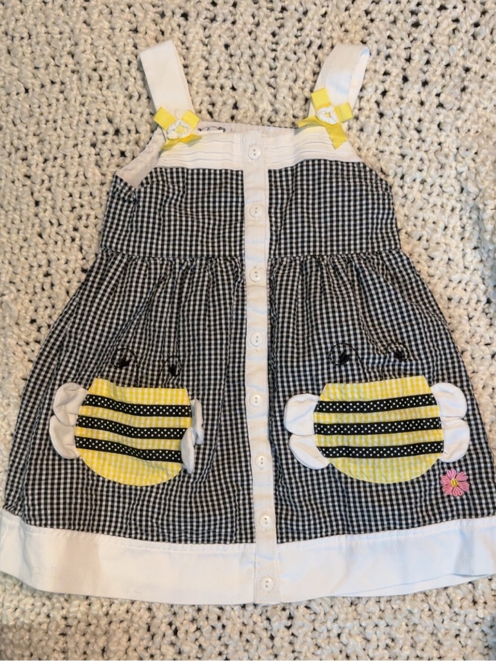Black & White Gingham Sundress with Yellow Appliqué Pockets